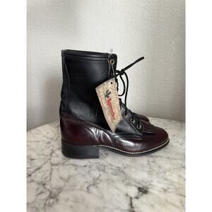 Laredo Roper Lace Up Leather Two Tone Cowgirl Boots Size 6.5 M Kiltie